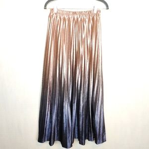 Ji He Rose Gold Pleated Velvet Maxi Skirt